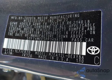 2023 Toyota Corolla Xse из США, поврежденный, VIN 5YFT4MCE5PP149875